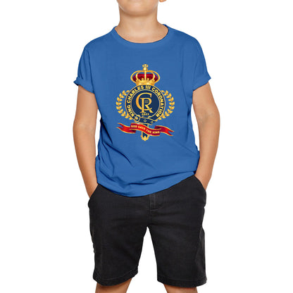 King Charles III Coronation 2023 CR III God Save The King Royal Crown United Kingdom Ruling Monarch Kids T Shirt