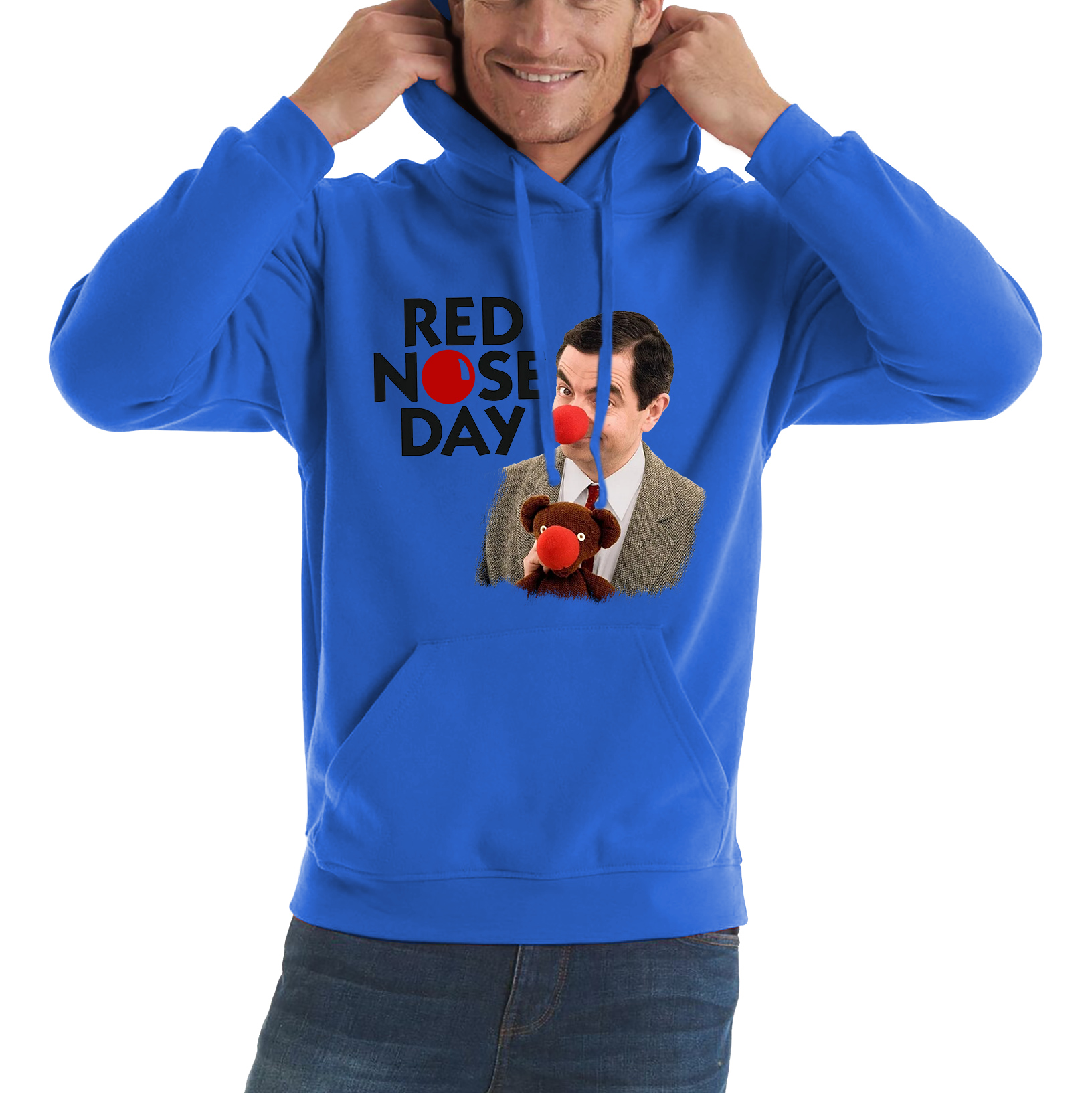 Red Nose Day Funny Mr Bean Adult Hoodie. 50% Goes To Charity