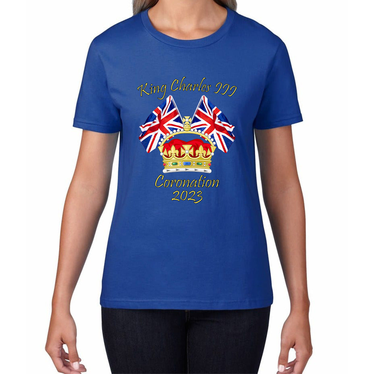 King Charles III Coronation 2023 United Kingdom Flags Royal Crown Ruling Monarch Of England CR III Womens Tee Top