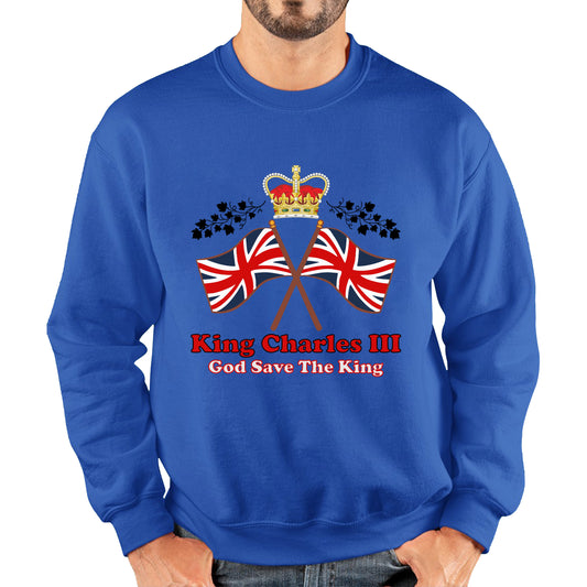 King Charles III Coronation God Save The King United Kingdom Flag Royal Crown CR III His Majesty Unisex Sweatshirt