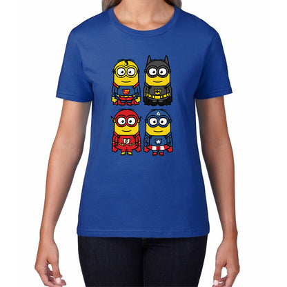 The 4 Minions Heros Super Minions Captain America Batman Superman Riddler The Flash Dc Minions Parody Pop Art Womens Tee Top