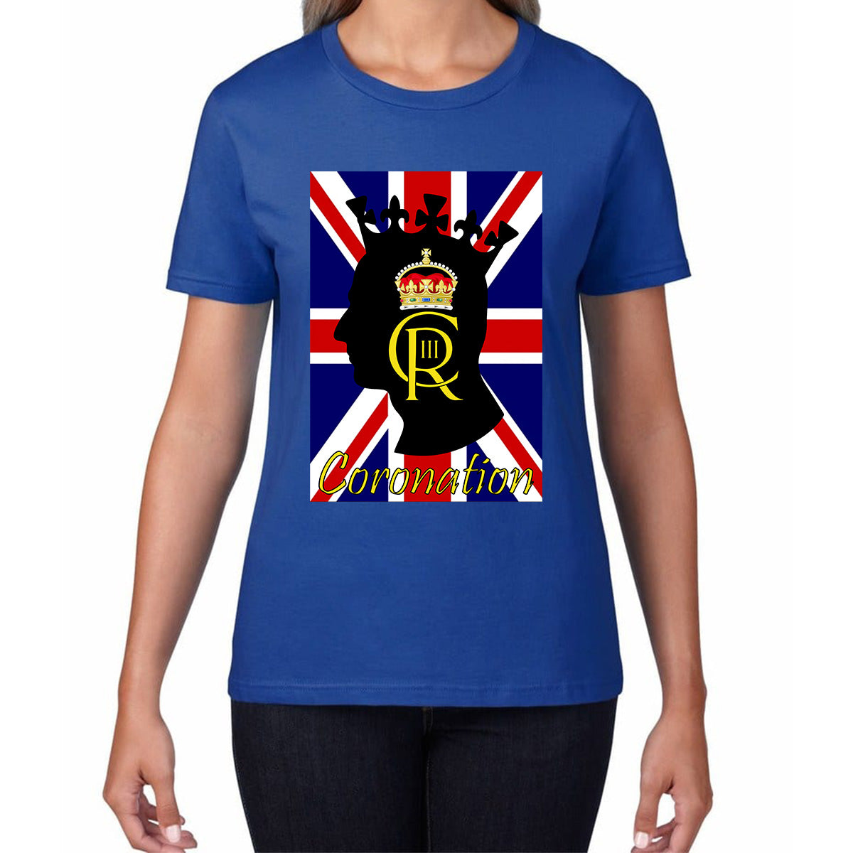 CR III Coronation Of King Charles III Royal Crown British Flag Great Britain Union Jack Womens Tee Top