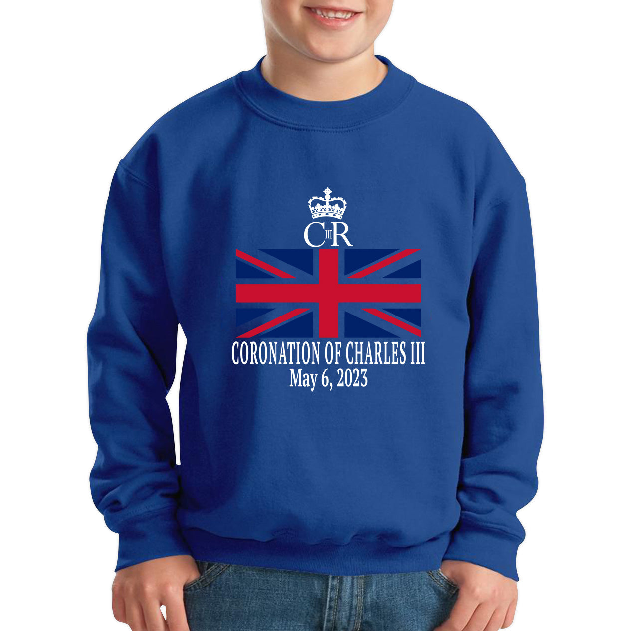 Royal Cypher CR III Coronation Of Charles III 6th May 2023 King Charles III Royal King British Flag Kids Jumper
