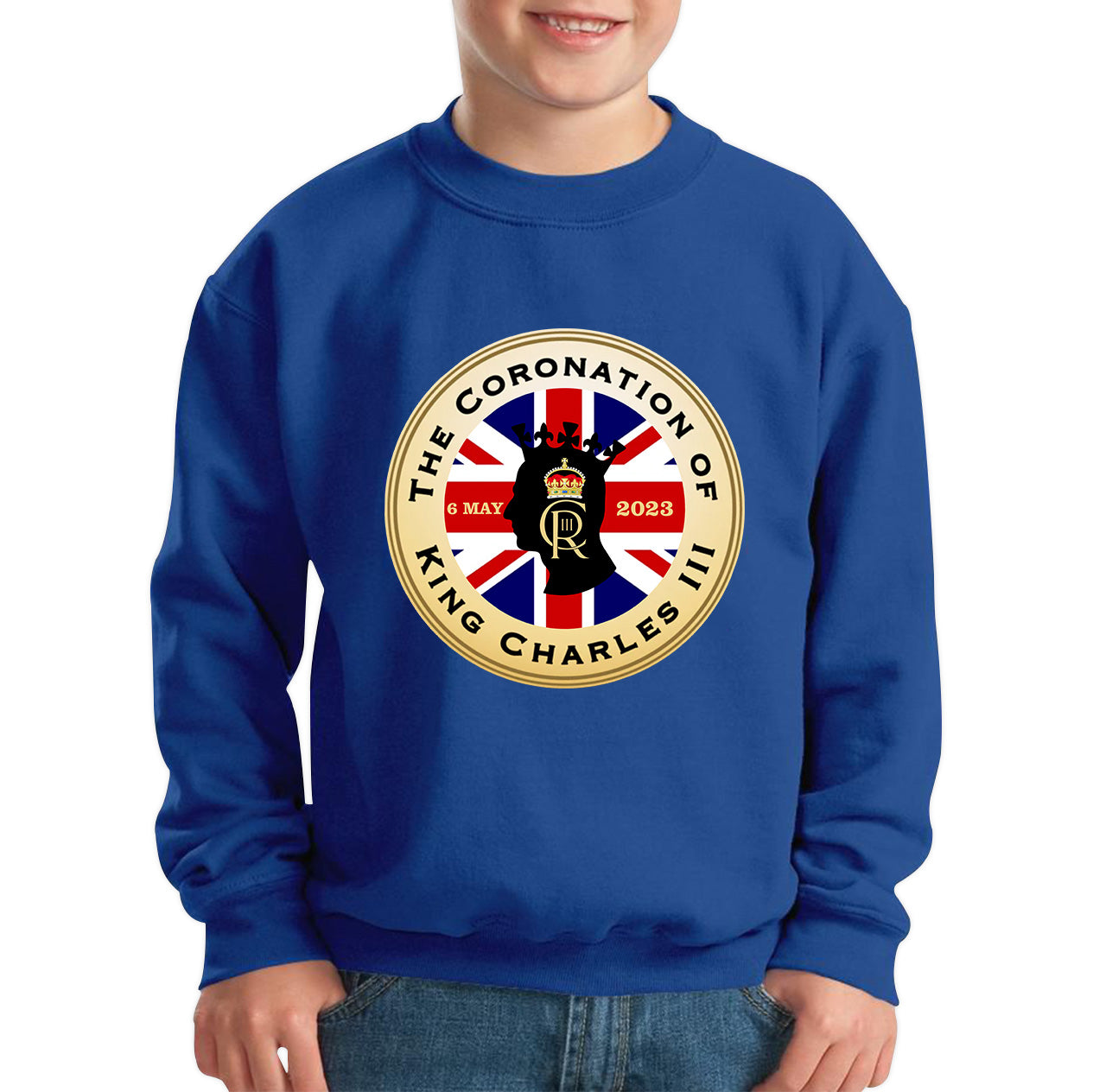 The Coronation Of King Charles III 6th May 2023 CR III Royal Crown United Kingdom Flag Kids Jumper