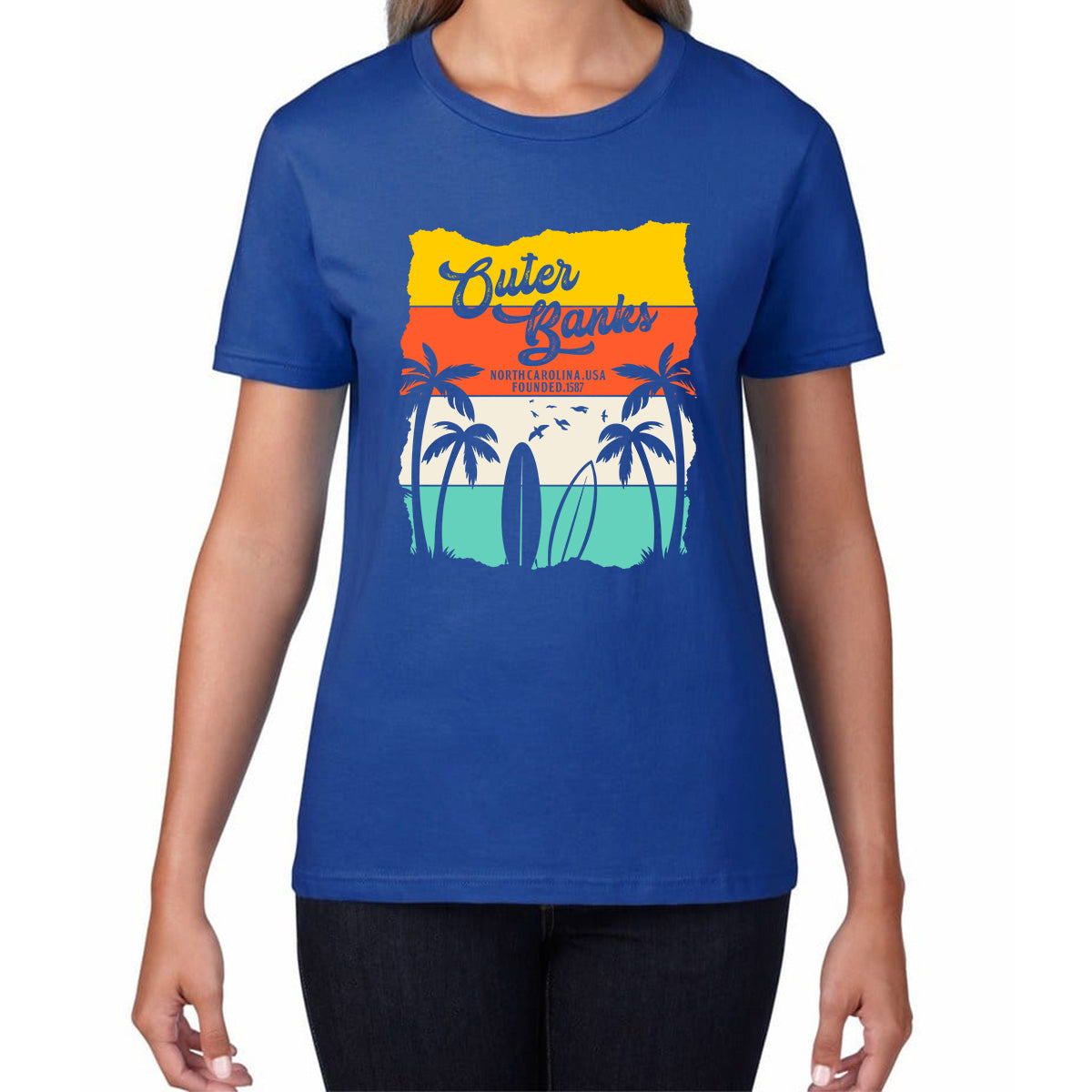 Outer Banks North Carolina NC Vintage Retro Beach Sunset TV Series JJ Maybank Pogue life OBX Fans Womens Tee Top