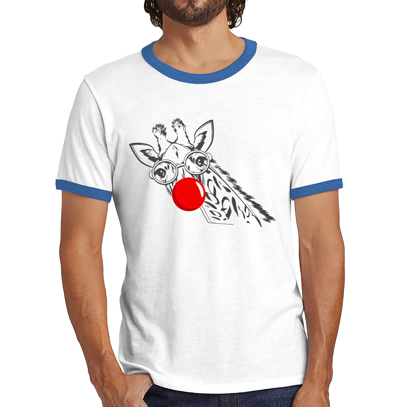 Giraffe Red Nose Day Ringer T Shirt. 50% Goes To Charity