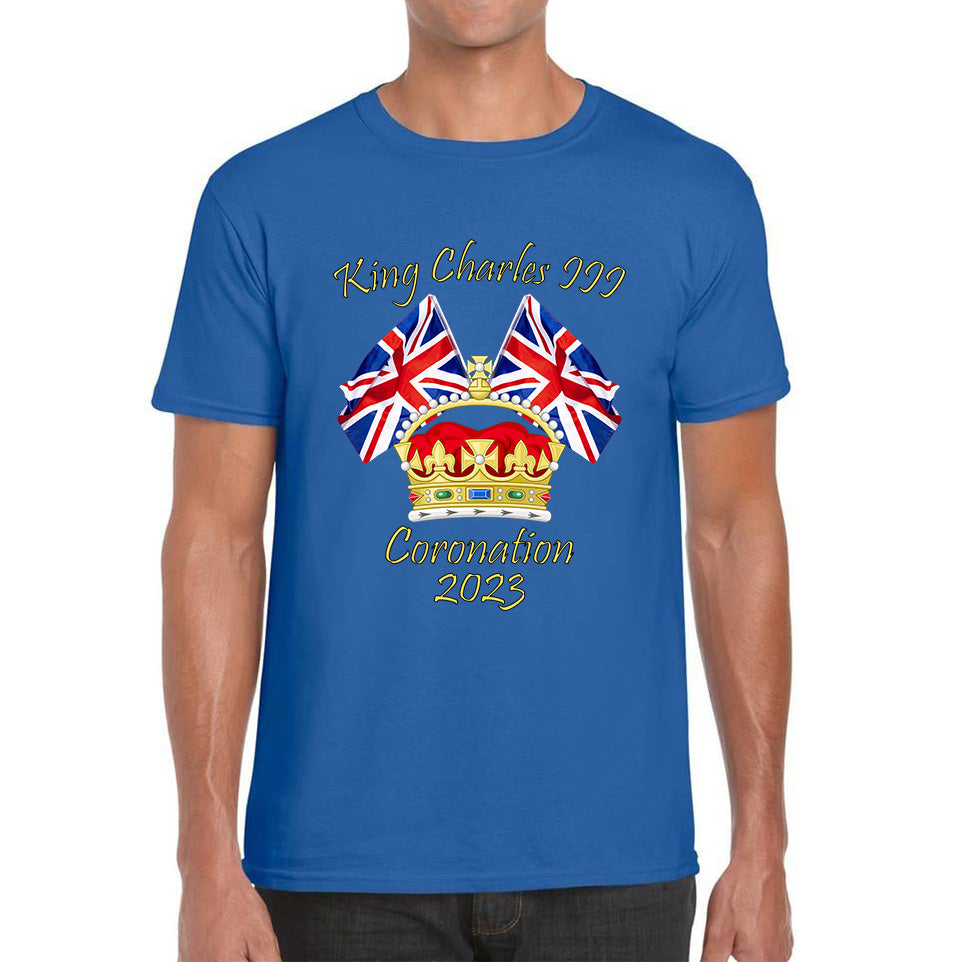 King Charles III Coronation 2023 United Kingdom Flags Royal Crown Ruling Monarch Of England CR III Mens Tee Top