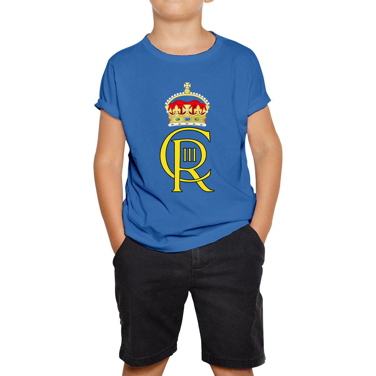 Royal Cypher King Charles III Coronation CR III Ruling Monarch Of Uk Royal Crown Great Britain Kids T Shirt