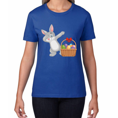 Dabbing Bunny With Eggs Basket Happy Easter Day Cute Rabbit Bunny Easter Day Womens Tee Top