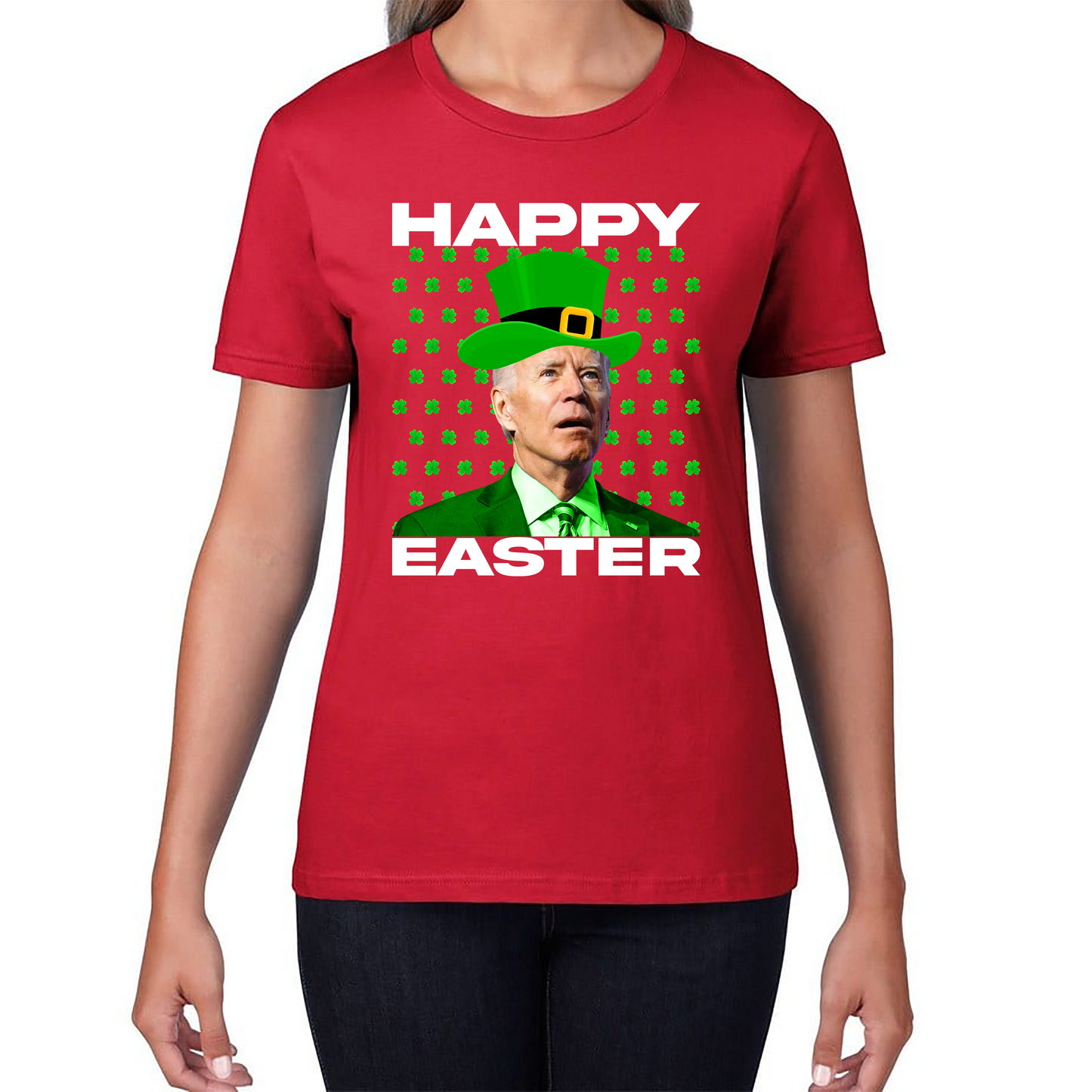 Happy Easter Confused Biden St Patricks Day Meme Joe Biden Shamrock Funny Irish Womens Tee Top