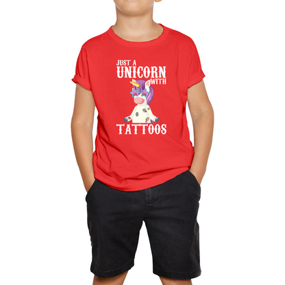 Just A Unicorn With Tattoos Rainbow Horse & Pony Lover Magic Believer Kids Tee
