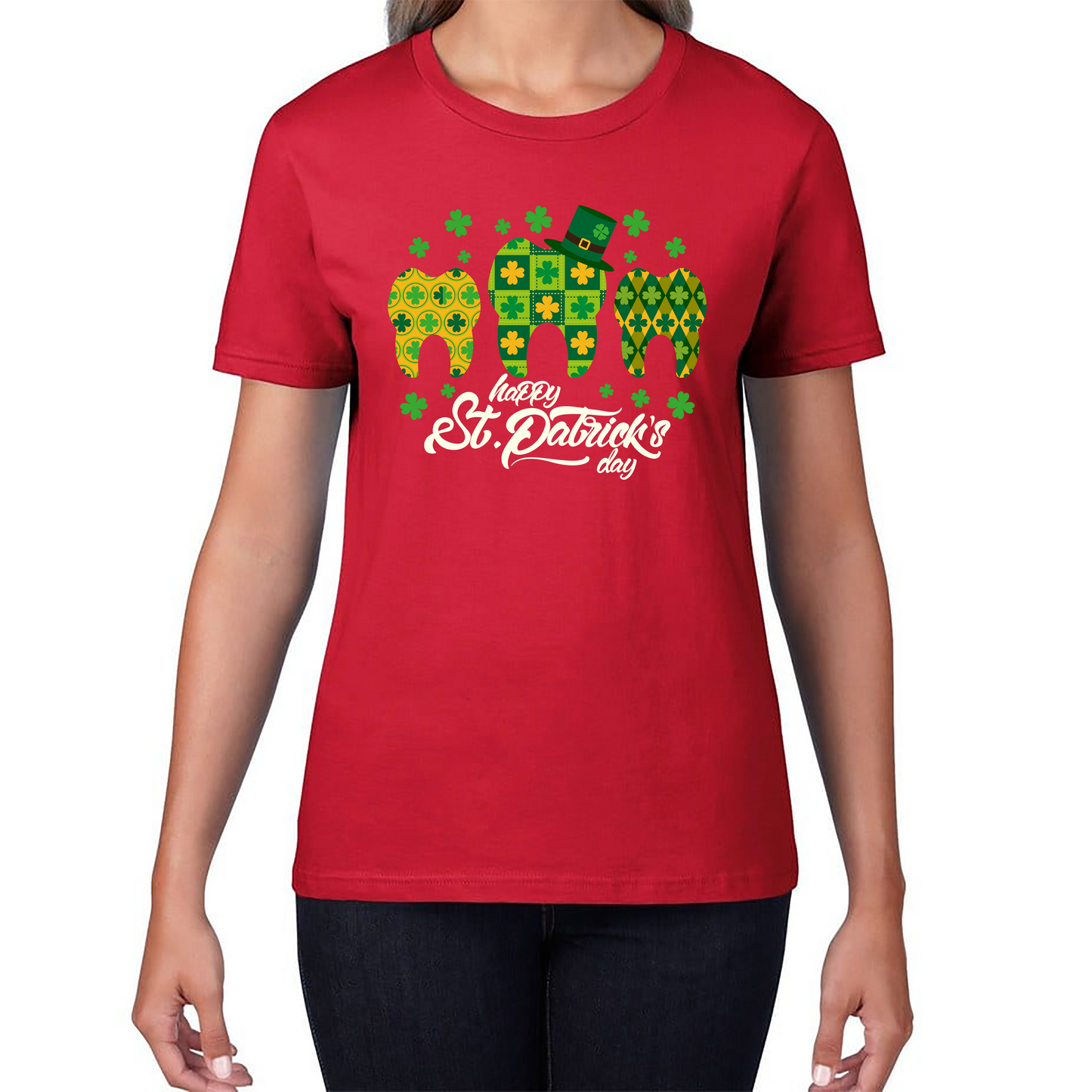 Happy St. Patrick's Day Tooth Dentist Dental Squad Tooth Shamrock Irish Day Saint Patricks Day Womens Tee Top