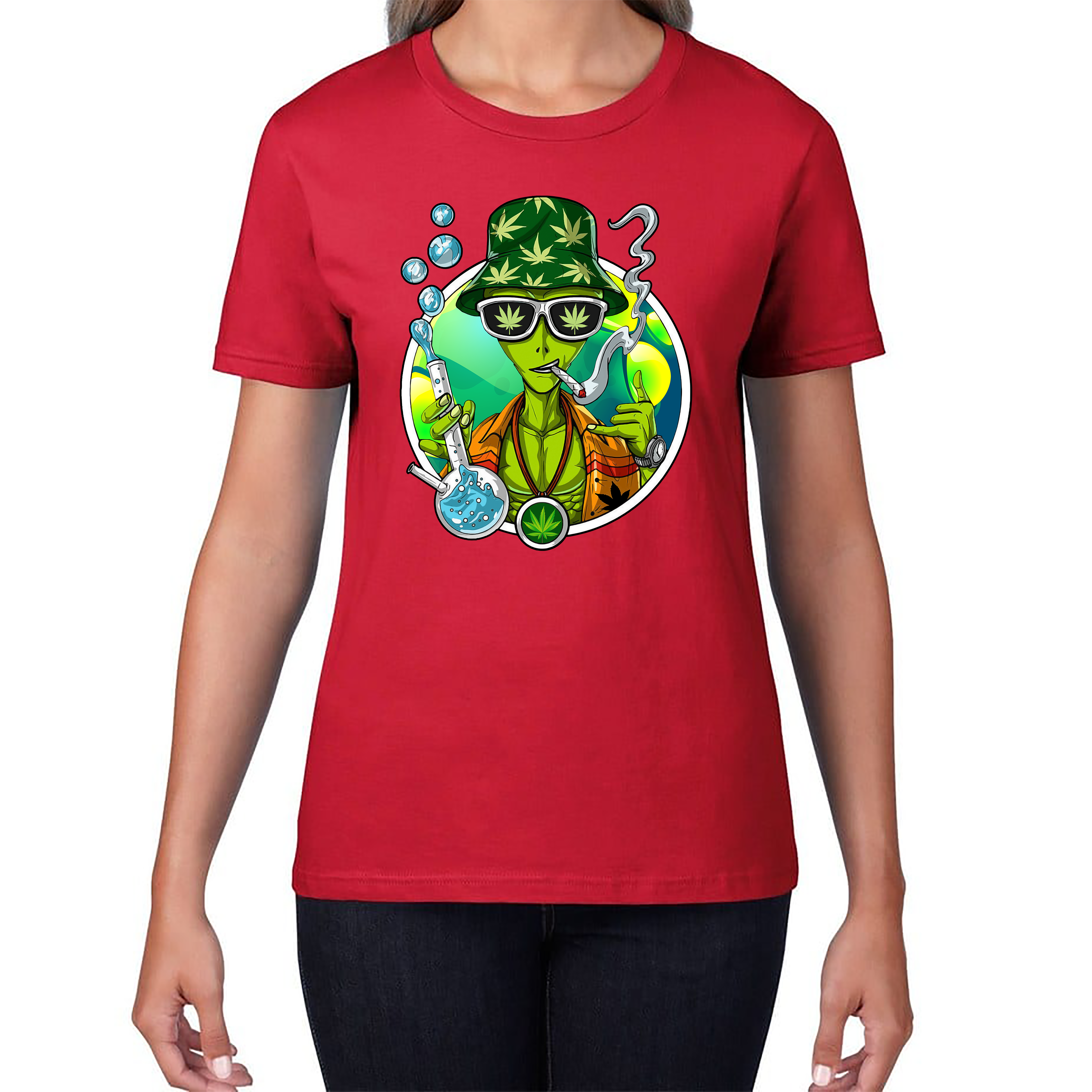Weed Alien Stoner T-shirt Marijuana, Cannabis Lovers Funny Joke Womens Tee Top