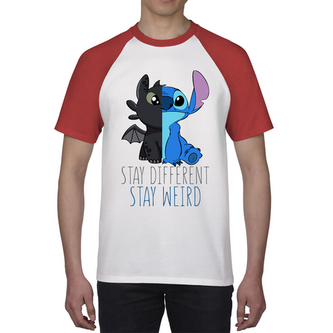 Disney Stitch and Toothless Stay different Stay Weird Baseball T Shirt