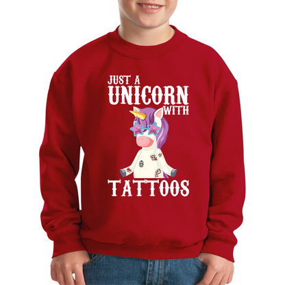 Just A Unicorn With Tattoos Rainbow Horse & Pony Lover Magic Believer Kids Jumper