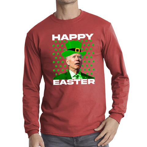 Happy Easter Confused Biden St Patricks Day Meme Joe Biden Shamrock Funny Irish Long Sleeve T Shirt