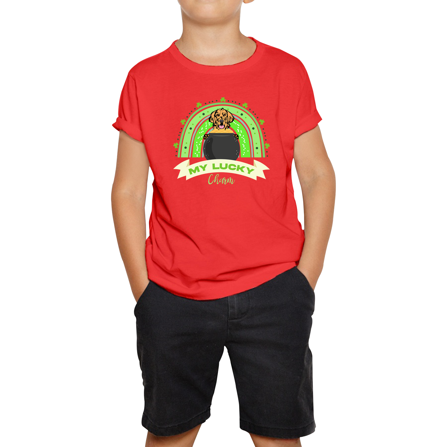 Golden Retriever Dog My Lucky Charm St. Patrick's Day Puppy Animal Pet Dog Lovers St Pattys Day Irish Festive Kids Tee