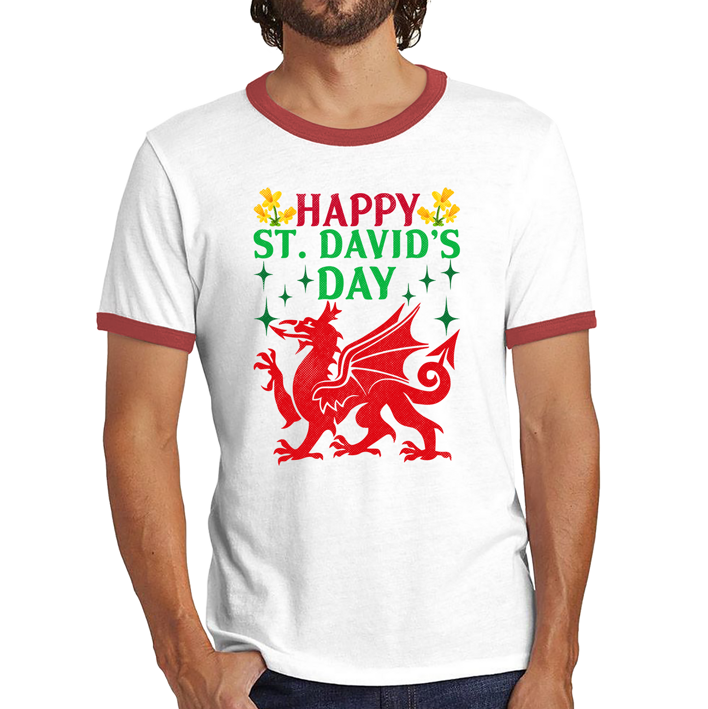 Happy St. David's Day Dragon Welsh Dragon Saint Welsh Language Wales Party Ringer T Shirt