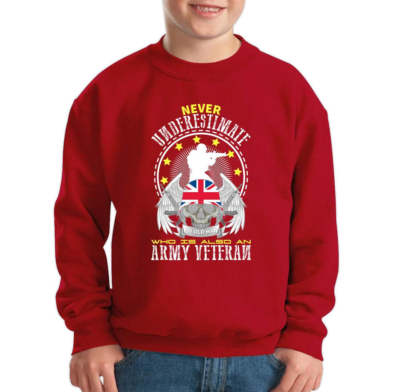 Never Underestimate An Old Man Who Is Also An Veteran Jumper British Armed Forces Kids Sweatshirt