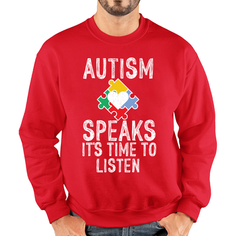 Autism Speaks It's Time To Listen Puzzle Piece Adult Sweatshirt