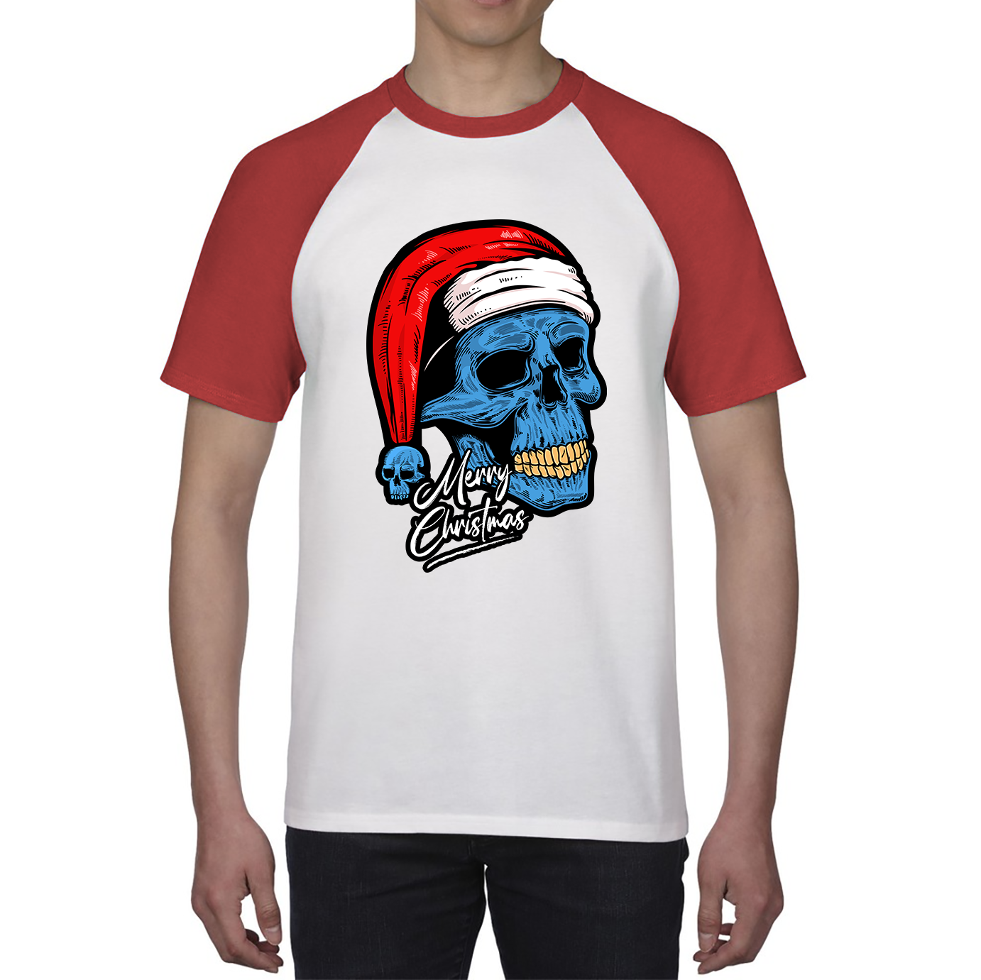 Santa Skull Merry Christmas Skeleton Skull Scary Santa Claus Xmas Holiday Baseball T Shirt