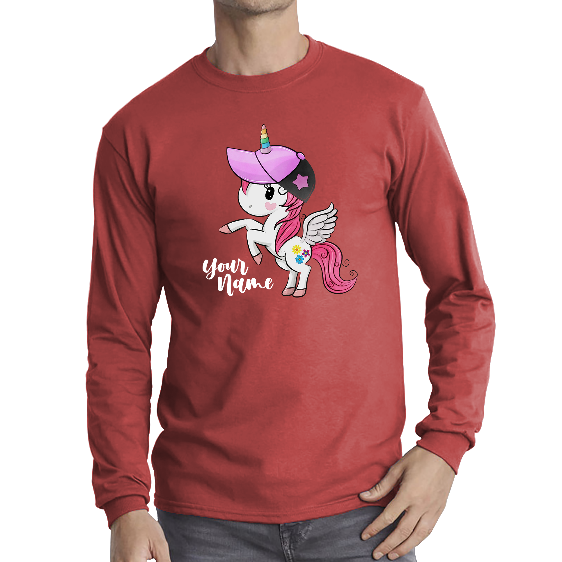 Personalised Your Name Little Unicorn Horse Funny Adult Long Sleeve T Shirt