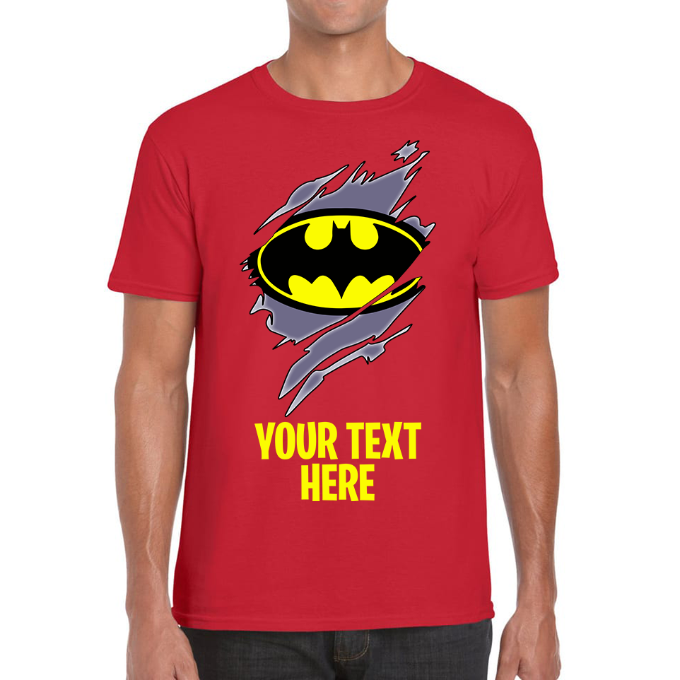 Personalised Your Text Batman Logo T-Shirt DC Comics Superhero Birthday Gifts Mens Tee Top