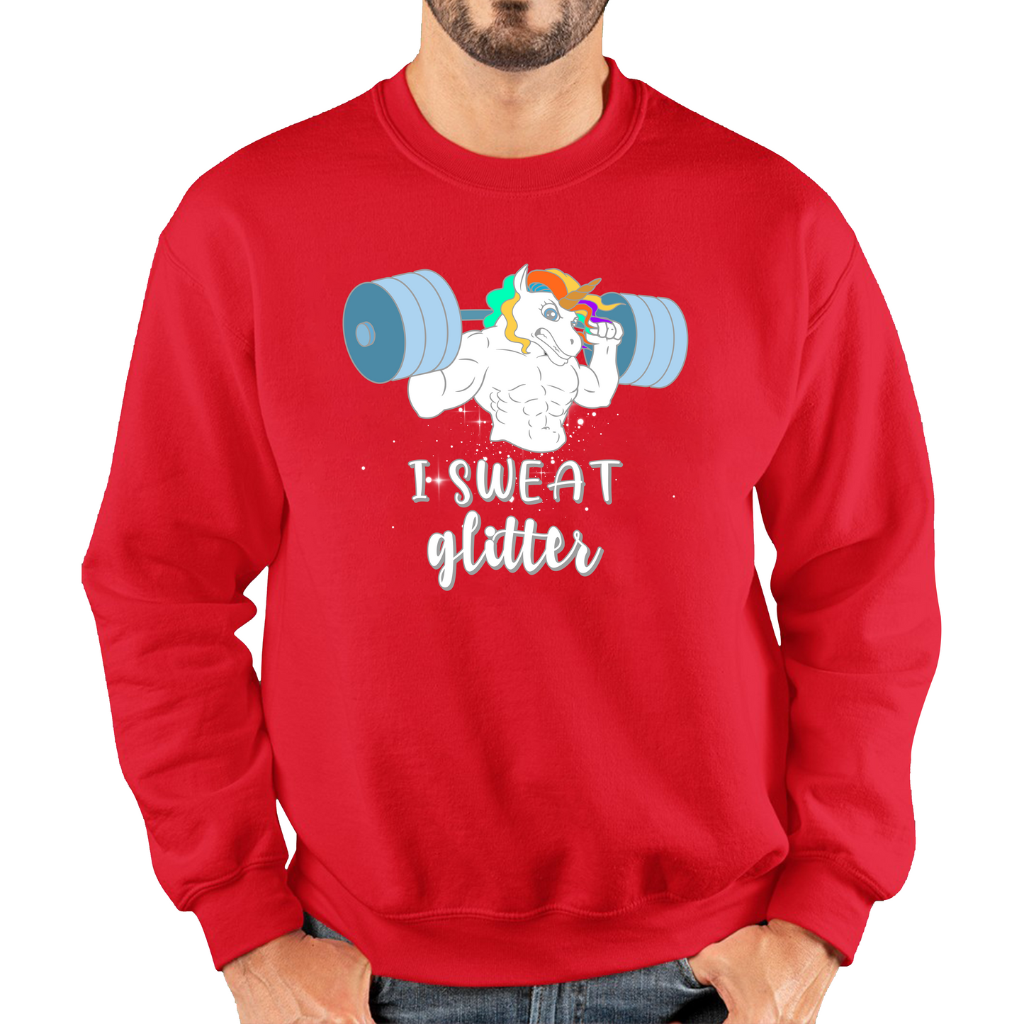I Sweat Glitter Weightlifting Unicorn Gym Sweatshirt