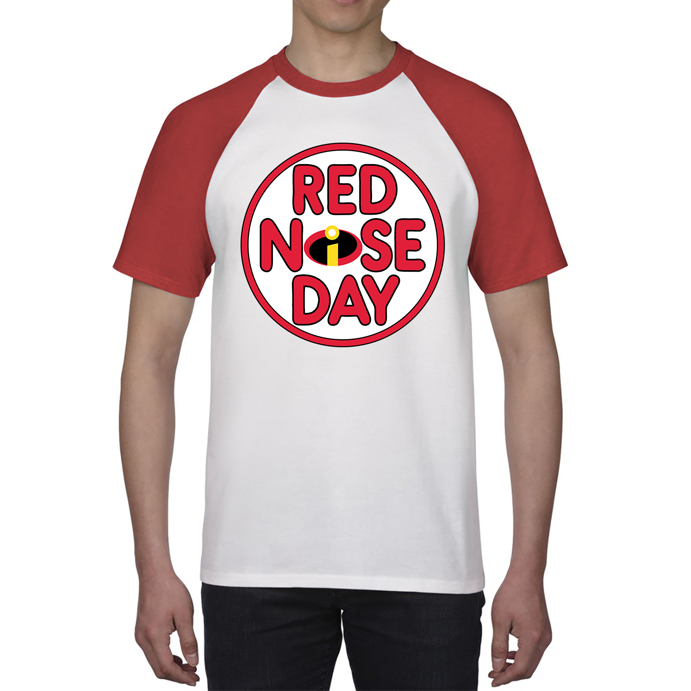 Disney The Incredibles Red Nose Day Baseball T Shirt. 50% Goes To Charity
