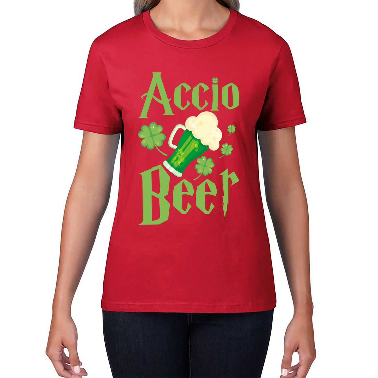 Accio Beer Wizard Beer St. Patrick's Day Magic World Irish Beer Shamrock Beer Lovers Family Vacation Womens Tee Top