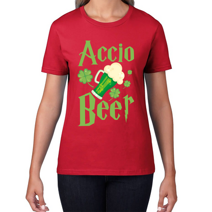 Accio Beer Wizard Beer St. Patrick's Day Magic World Irish Beer Shamrock Beer Lovers Family Vacation Womens Tee Top