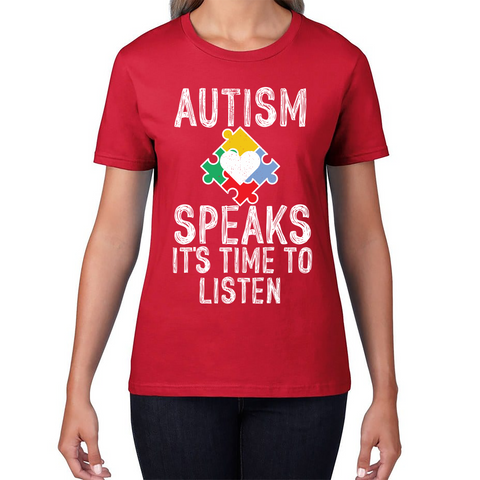 Autism Speaks It's Time To Listen Puzzle Piece Ladies T Shirt