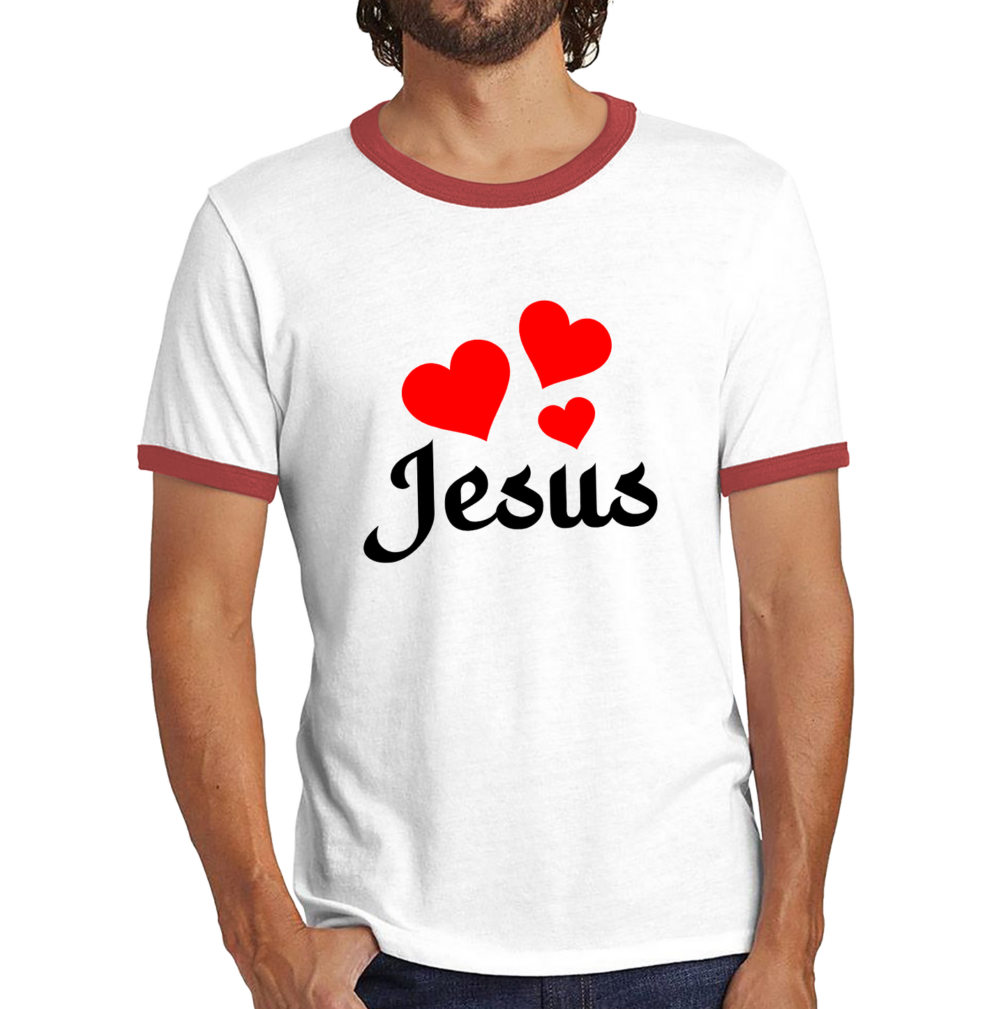 Love Jesus Hearts Jesus Christ Christians Religious Spirituality Believe Ringer T Shirt