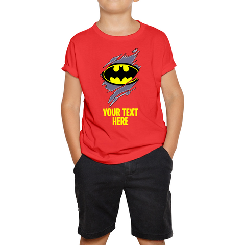 Personalised Your Text Batman Logo T-Shirt DC Comics Superhero Birthday Gifts Kids Tee