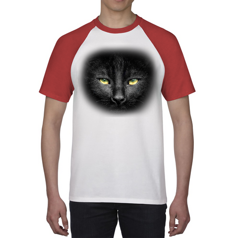 Black Cat Yellow Eyes Shirt Big Print Full-On Front Spooky Horror Scary Black Cat Baseball T Shirt