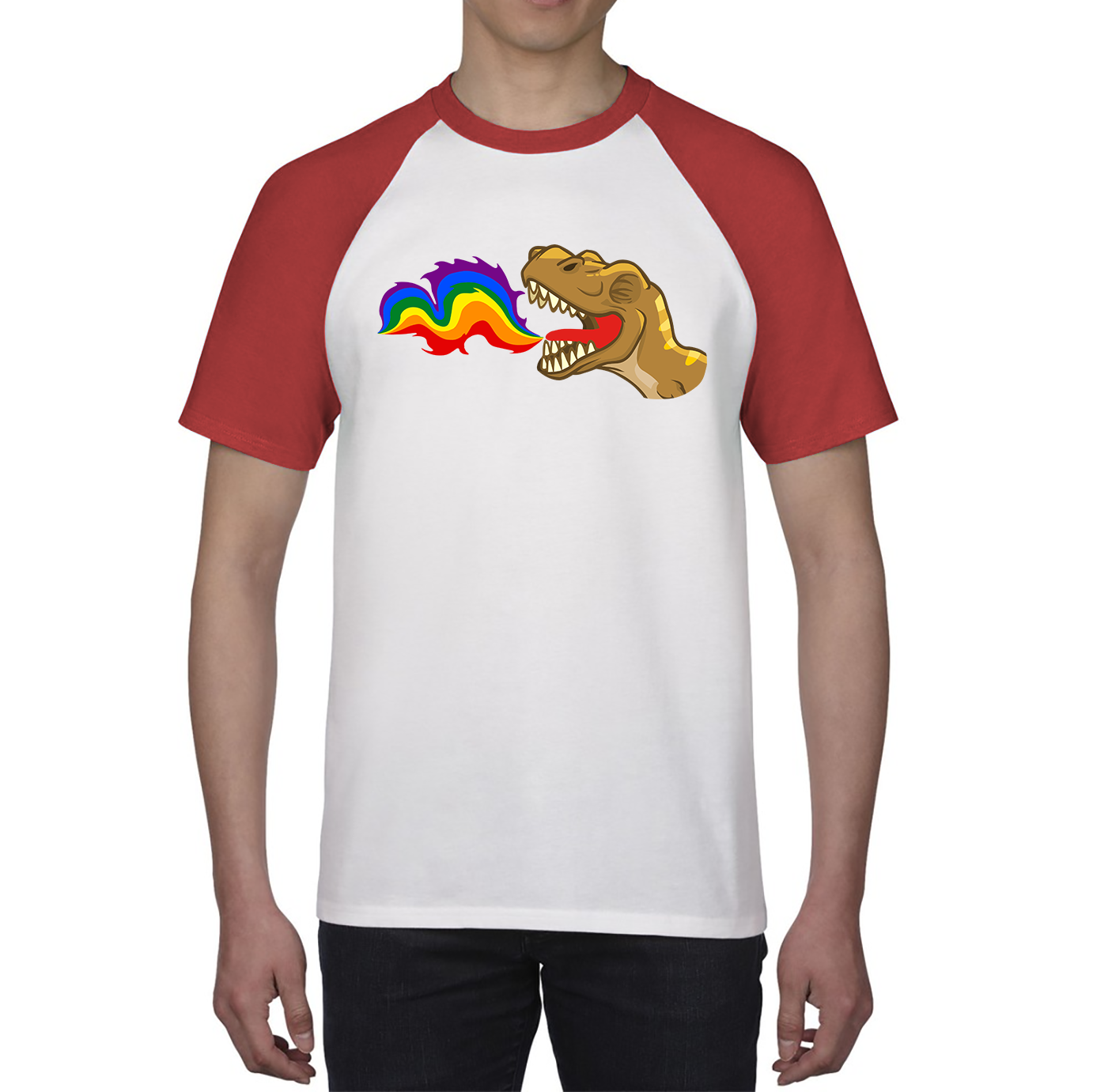 LGBT T-Rex Dinosaur Pride Lgbt Dino Rainbow Fire Baseball T Shirt
