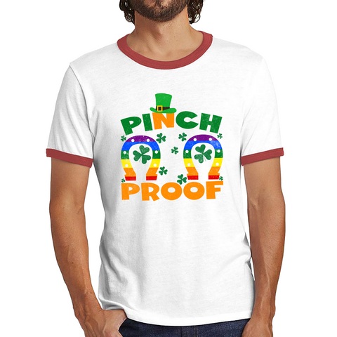 Pinch Proof LGBT Horseshoe St. Patrick's Day Shamrock Gay Pride Irish Pinch St Pattys Day Irish Festive Ringer T Shirt