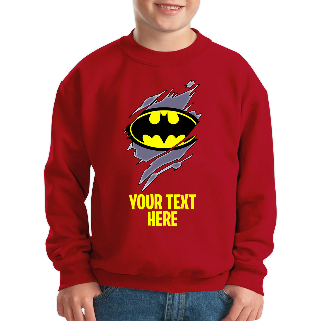 Personalised Your Text Batman Logo Jumper DC Comics Superhero Birthday Gifts Kids Sweatshirt