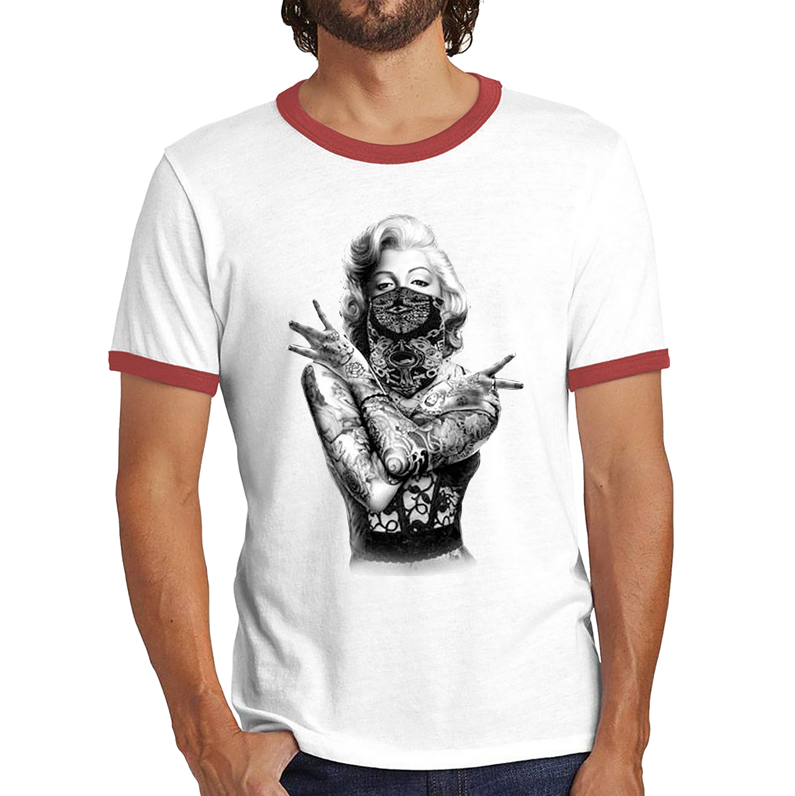 Marilyn Monroe Pop Art Tattoo Gangster Ringer T Shirt