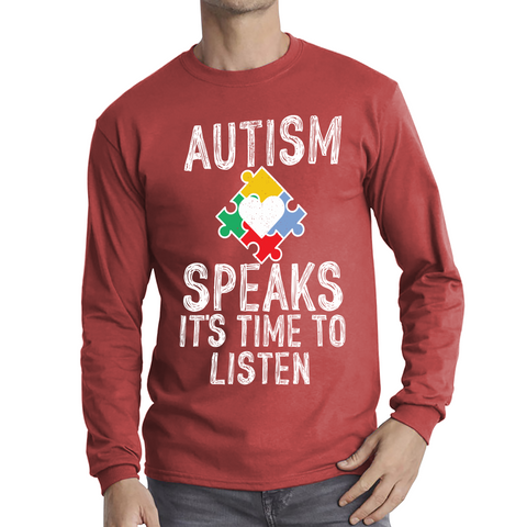 Autism Speaks It's Time To Listen Puzzle Piece Adult Long Sleeve T Shirt