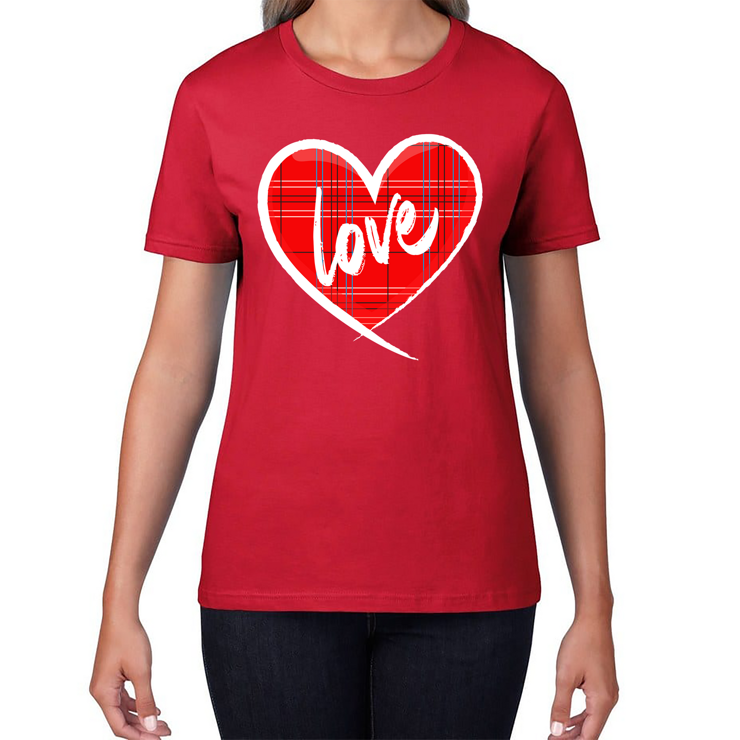 Hand Drawn Love Heart Happy Valentine's Day Lover Heart Womens Tee Top