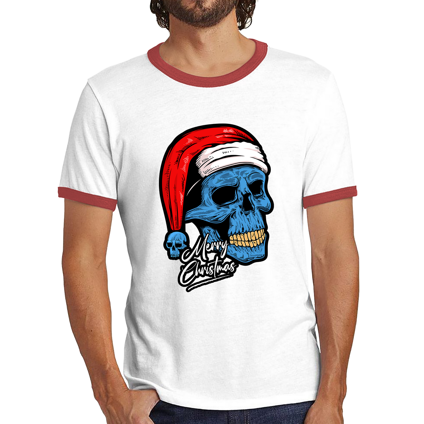 santa skull ringer t shirt