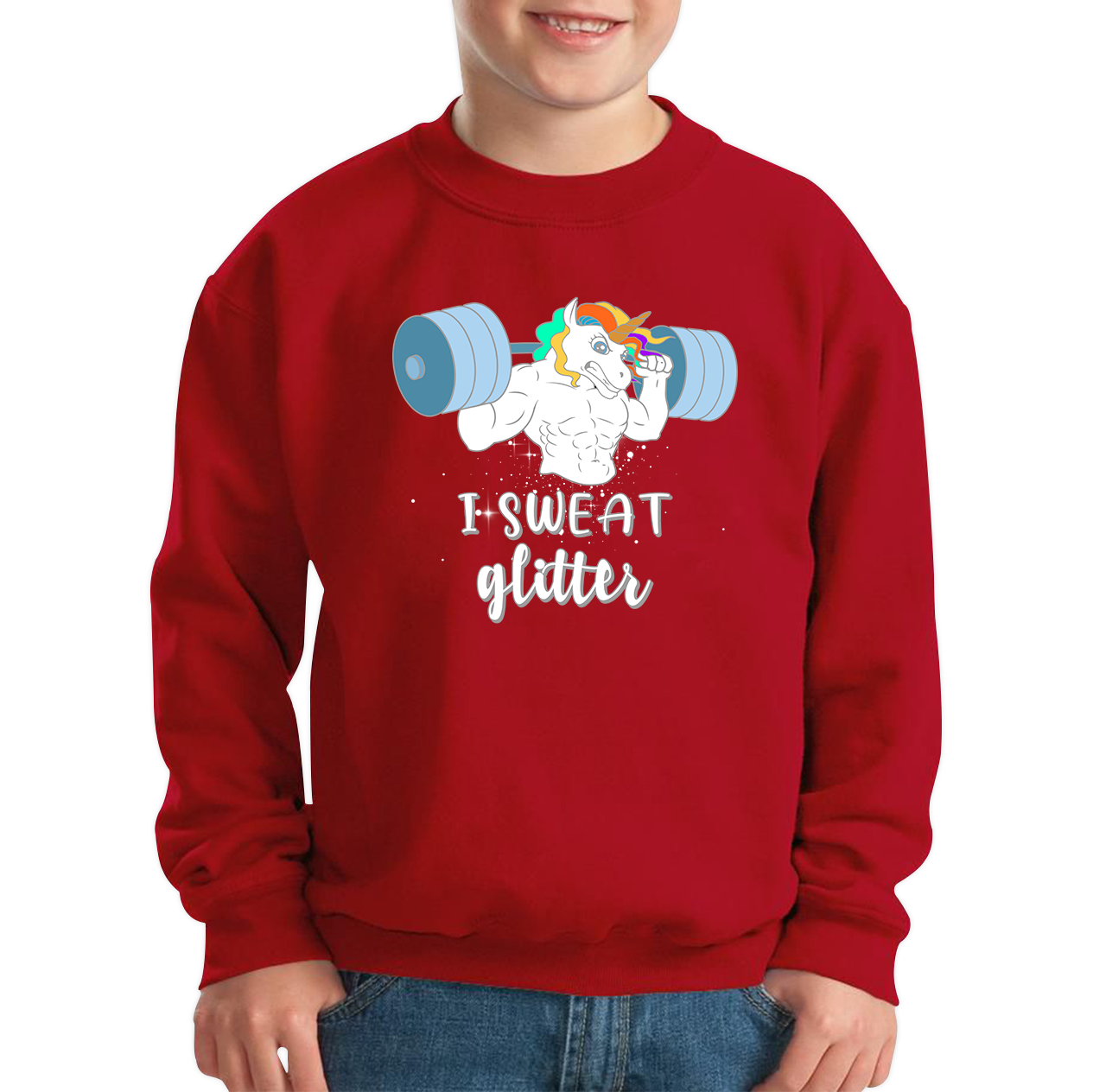 I Sweat Glitter Weightlifting Unicorn Gym Sweatshirt