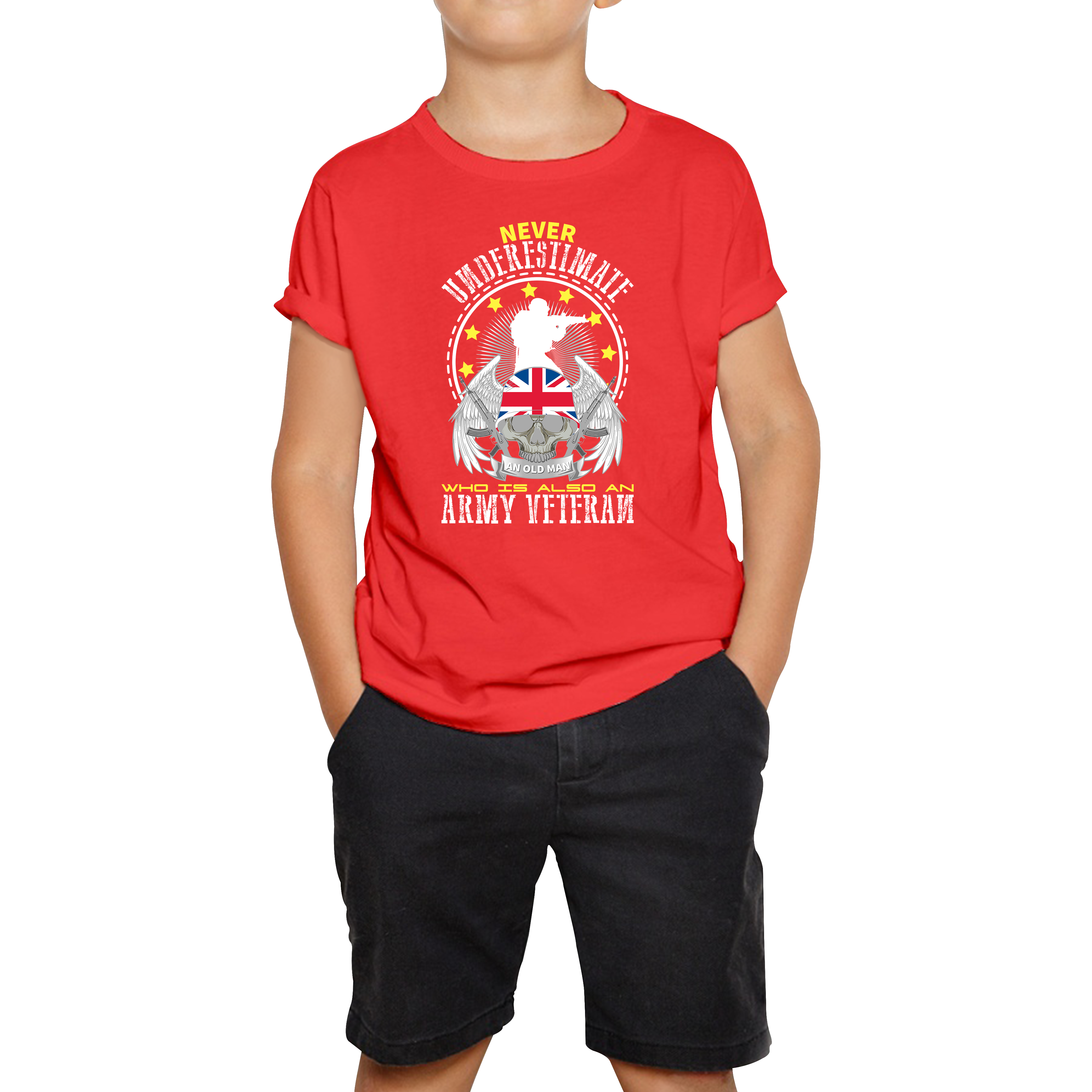 Never Underestimate An Old Man Who Is Also An Veteran T-Shirt British Armed Forces Kids Tee