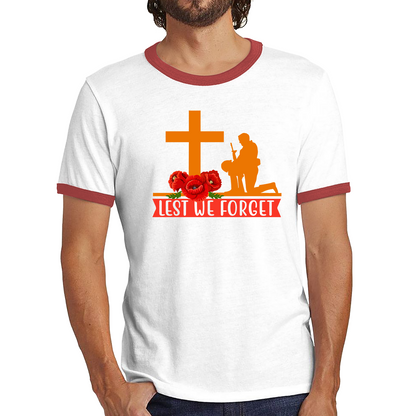 Lest We Forget Anzac Day Poppy Uk Ringer T Shirt