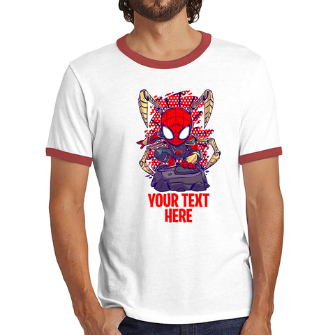 Personalised Your Text Spiderman Shirt Marvel Avenger Superhero Birthday Gift Ringer T Shirt