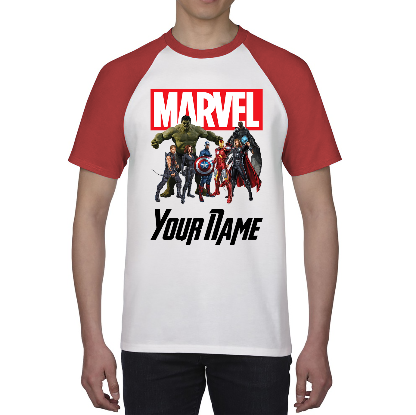 Personalised Marvel Avengers Superheroes Team Your Custom Name Baseball T Shirt