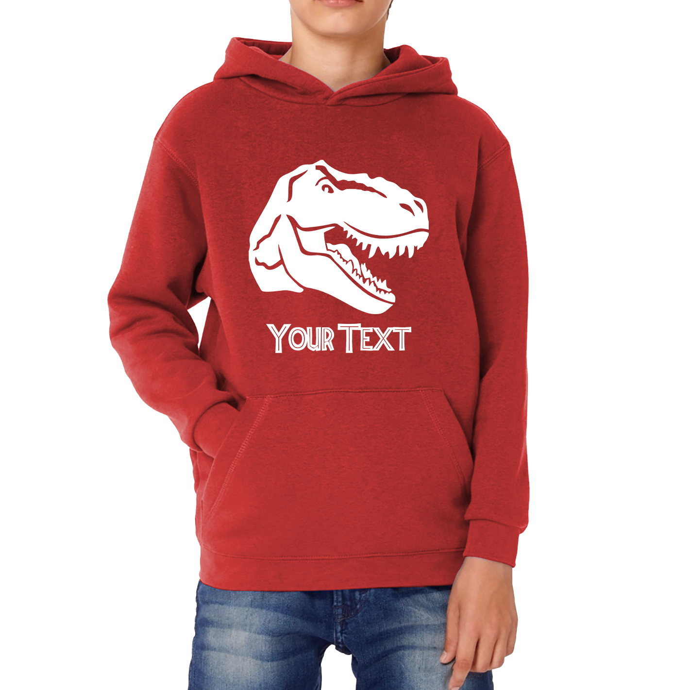 Personalised Dinosaur T-Rex Roaring Face Your Text Tyrannosaurus Rex Dino Kids Hoodie