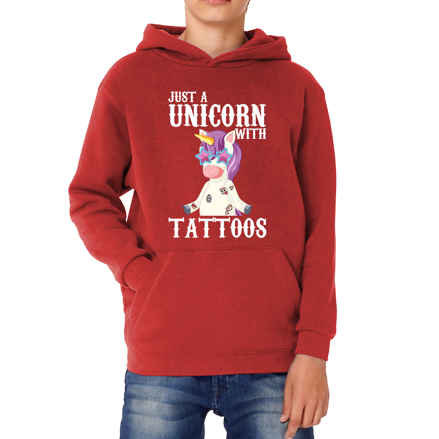 Just A Unicorn With Tattoos Rainbow Horse & Pony Lover Magic Believer Kids Hoodie