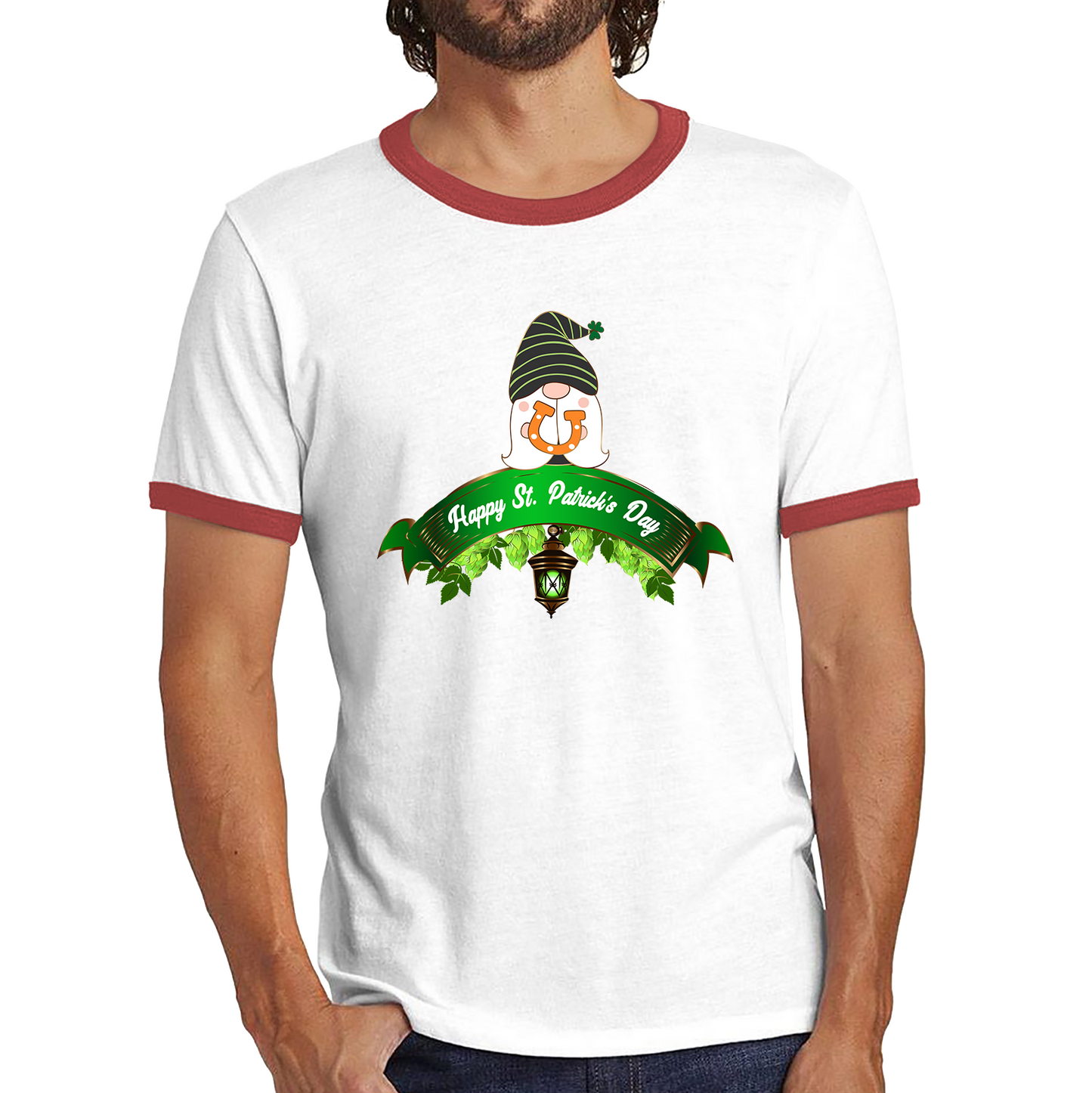 Happy St. Patrick's Day Leprechaun Gnome Irish Gnomes Lucky Gnomes Saint Patricks Day Ringer T Shirt